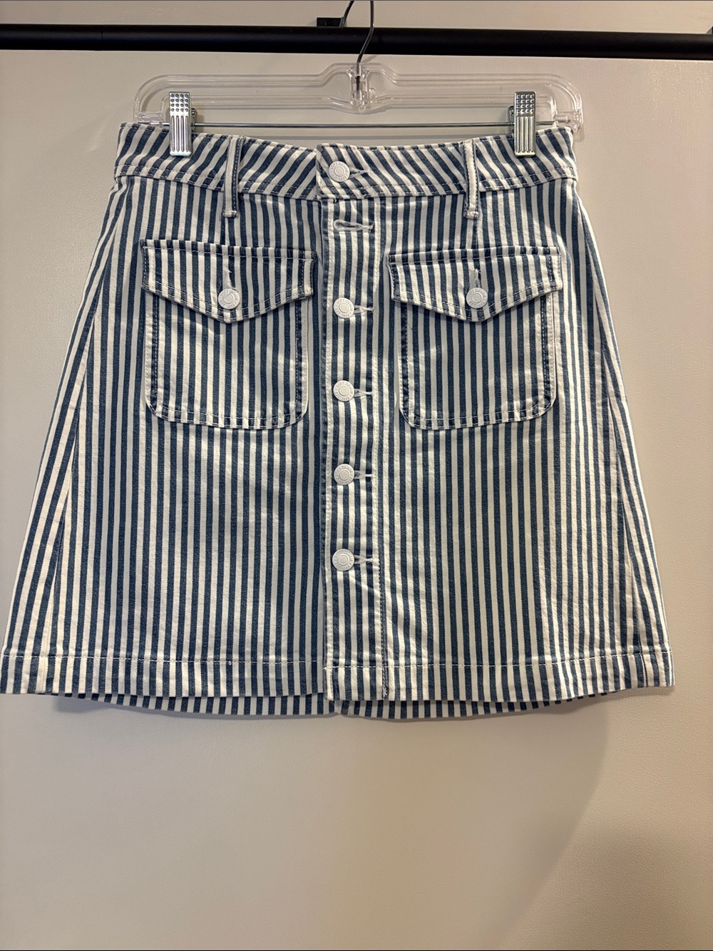 LOFT Blue & White Striped Button-Front A-Line Skirt